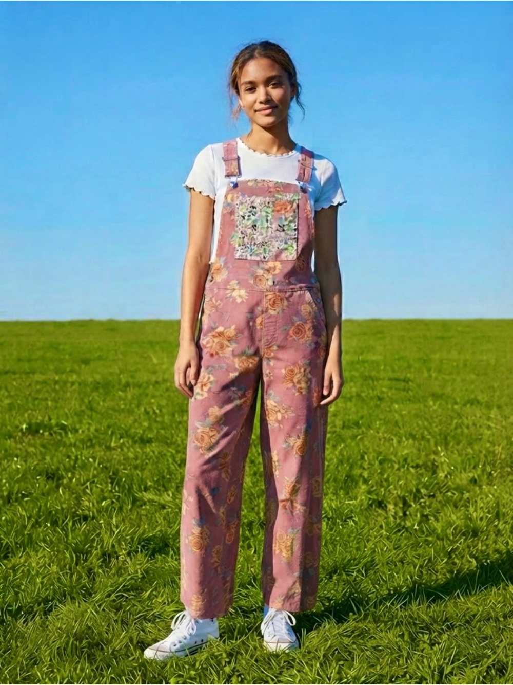 Mittoshop Boho Cottagecore Floral Denim Overalls NWT Size Large
